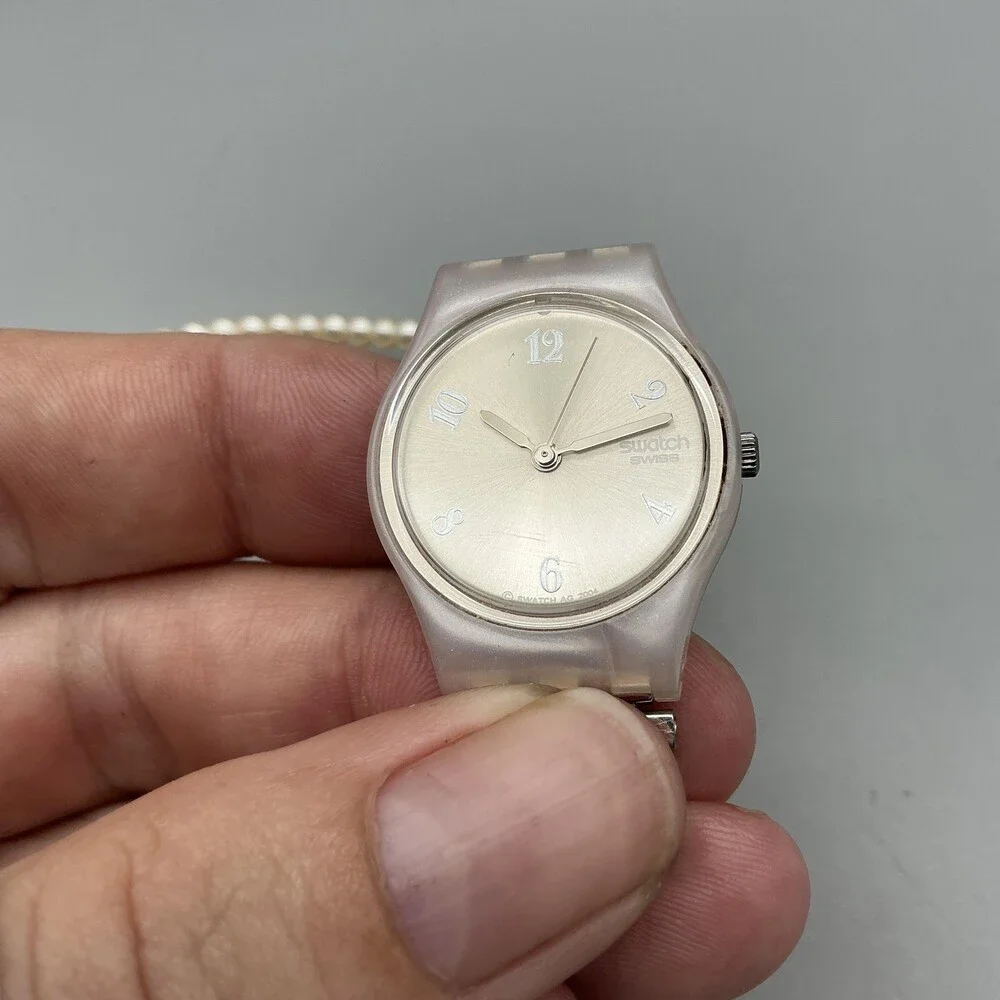 Swatch Pearl Tension Womens Watch 25mm Pink Pearl Bead Band New Battery 6.25